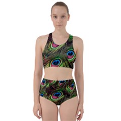 Peacock Feathers Color Plumage Racer Back Bikini Set