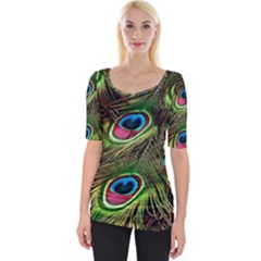 Peacock Feathers Color Plumage Wide Neckline Tee