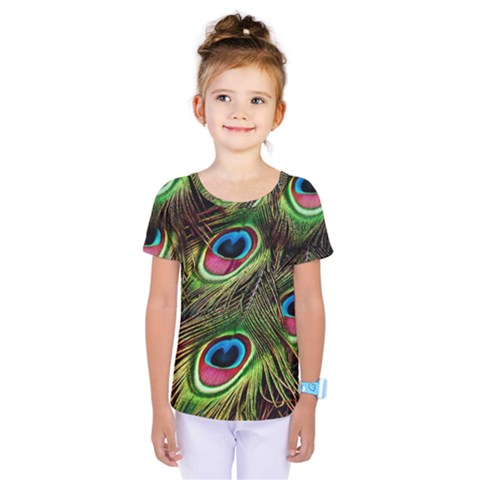 Peacock Feathers Color Plumage Kids  One Piece Tee by Celenk