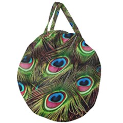 Peacock Feathers Color Plumage Giant Round Zipper Tote by Celenk