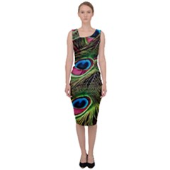 Peacock Feathers Color Plumage Sleeveless Pencil Dress