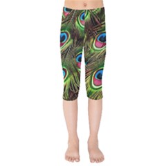 Peacock Feathers Color Plumage Kids  Capri Leggings 