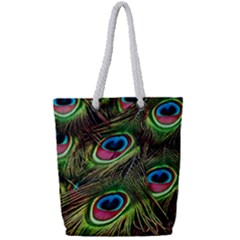 Peacock Feathers Color Plumage Full Print Rope Handle Tote (small) by Celenk