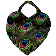 Peacock Feathers Color Plumage Giant Heart Shaped Tote by Celenk