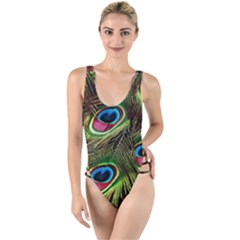 Peacock Feathers Color Plumage High Leg Strappy Swimsuit