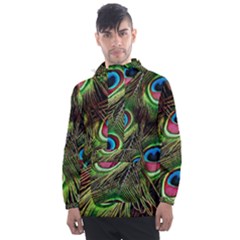 Peacock Feathers Color Plumage Men s Front Pocket Pullover Windbreaker