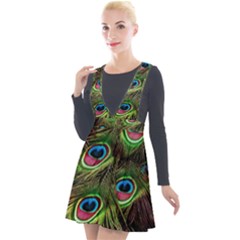 Peacock Feathers Color Plumage Plunge Pinafore Velour Dress by Celenk