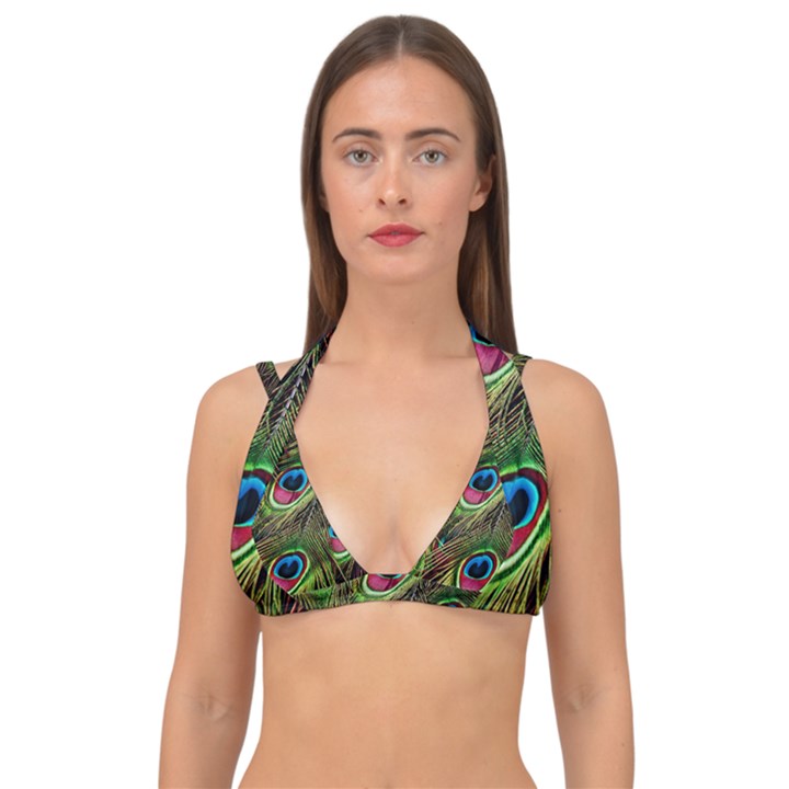 Peacock Feathers Color Plumage Double Strap Halter Bikini Top