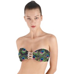 Peacock Feathers Color Plumage Twist Bandeau Bikini Top