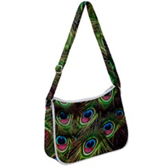 Peacock Feathers Color Plumage Zip Up Shoulder Bag by Celenk