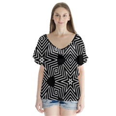 Formes Geometriques Etoiles/carres V-neck Flutter Sleeve Top by kcreatif