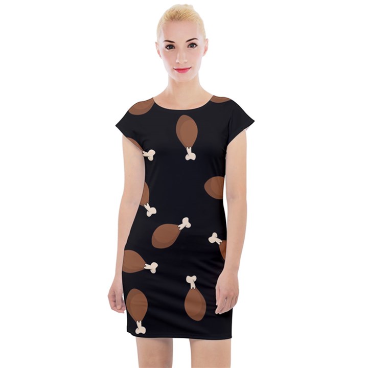 Turkey Leg Pattern - Thanksgiving Cap Sleeve Bodycon Dress