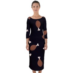 Turkey Leg Pattern - Thanksgiving Quarter Sleeve Midi Bodycon Dress