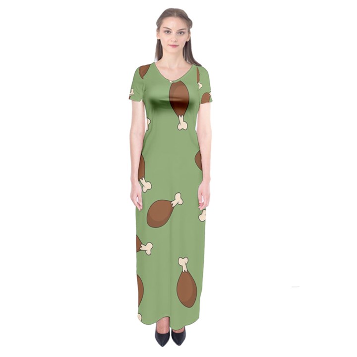 Turkey Leg Pattern - Thanksgiving Short Sleeve Maxi Dress