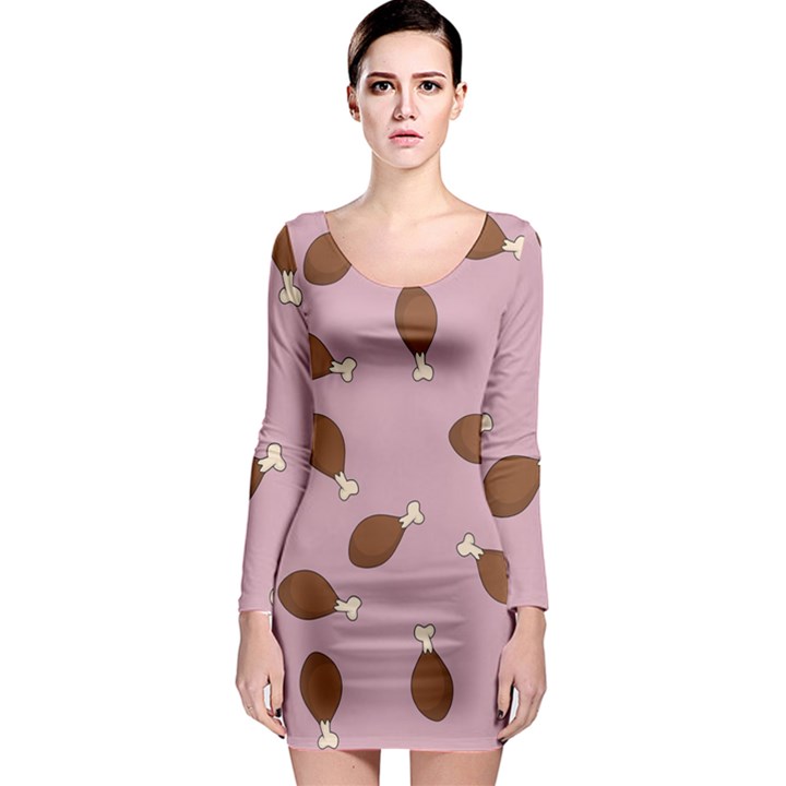 Turkey Leg Pattern - Thanksgiving Long Sleeve Bodycon Dress