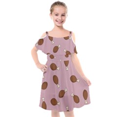 Turkey Leg Pattern - Thanksgiving Kids  Cut Out Shoulders Chiffon Dress by Valentinaart