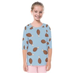 Turkey Leg Pattern - Thanksgiving Kids  Quarter Sleeve Raglan Tee