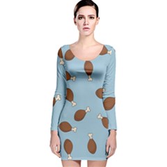 Turkey Leg Pattern - Thanksgiving Long Sleeve Velvet Bodycon Dress by Valentinaart