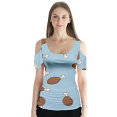 Turkey Leg Pattern - Thanksgiving Butterfly Sleeve Cutout Tee 