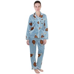 Turkey Leg Pattern - Thanksgiving Satin Long Sleeve Pyjamas Set