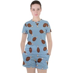 Turkey Leg Pattern - Thanksgiving Women s Tee And Shorts Set