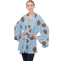 Turkey Leg Pattern - Thanksgiving Long Sleeve Velvet Kimono 