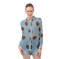 Turkey Leg Pattern - Thanksgiving Long Sleeve Chiffon Shirt