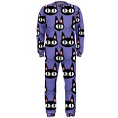 Cute Black Cat Pattern Onepiece Jumpsuit (men)  by Valentinaart