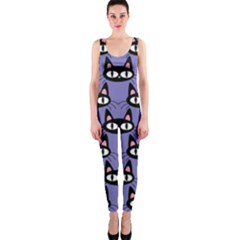 Cute Black Cat Pattern One Piece Catsuit by Valentinaart