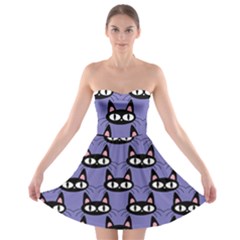 Cute Black Cat Pattern Strapless Bra Top Dress by Valentinaart