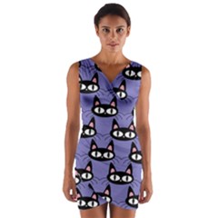 Cute Black Cat Pattern Wrap Front Bodycon Dress by Valentinaart