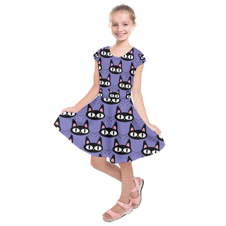 Cute Black Cat Pattern Kids  Short Sleeve Dress