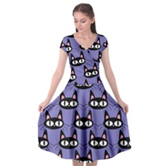 Cute Black Cat Pattern Cap Sleeve Wrap Front Dress by Valentinaart