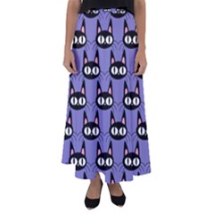 Cute Black Cat Pattern Flared Maxi Skirt by Valentinaart