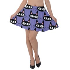 Cute Black Cat Pattern Velvet Skater Skirt