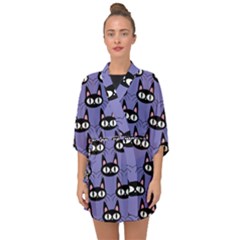 Cute Black Cat Pattern Half Sleeve Chiffon Kimono by Valentinaart