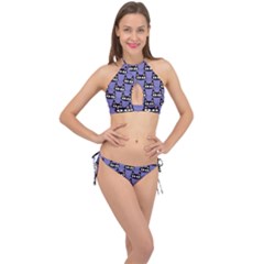 Cute Black Cat Pattern Cross Front Halter Bikini Set by Valentinaart