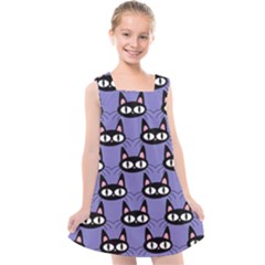 Cute Black Cat Pattern Kids  Cross Back Dress by Valentinaart