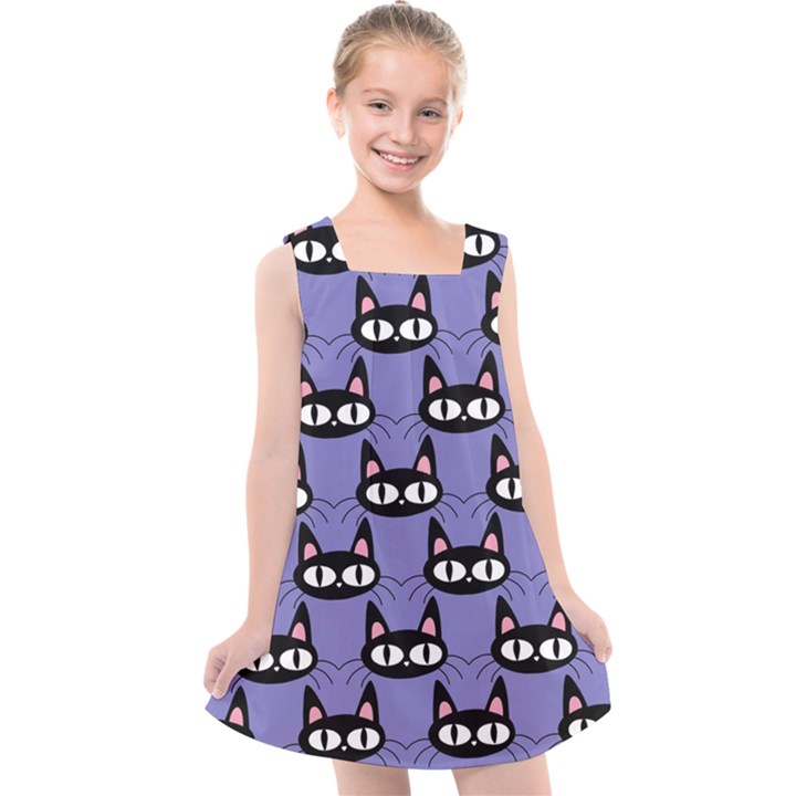 Cute Black Cat Pattern Kids  Cross Back Dress