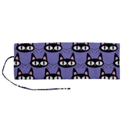 Cute Black Cat Pattern Roll Up Canvas Pencil Holder (m) by Valentinaart