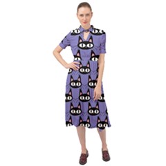 Cute Black Cat Pattern Keyhole Neckline Chiffon Dress by Valentinaart