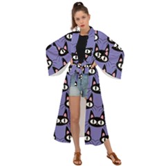 Cute Black Cat Pattern Maxi Kimono