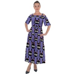 Cute Black Cat Pattern Shoulder Straps Boho Maxi Dress 