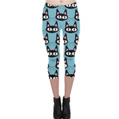 Cute Black Cat Pattern Capri Leggings  by Valentinaart