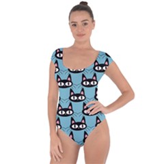 Cute Black Cat Pattern Short Sleeve Leotard  by Valentinaart