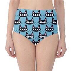 Cute Black Cat Pattern Classic High-waist Bikini Bottoms by Valentinaart