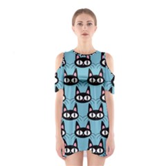 Cute Black Cat Pattern Shoulder Cutout One Piece Dress by Valentinaart