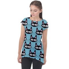 Cute Black Cat Pattern Cap Sleeve High Low Top by Valentinaart