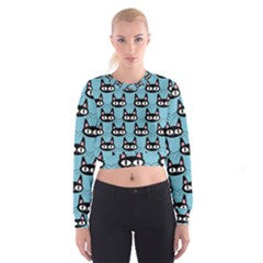 Cute Black Cat Pattern Cropped Sweatshirt