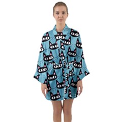 Cute Black Cat Pattern Long Sleeve Satin Kimono by Valentinaart